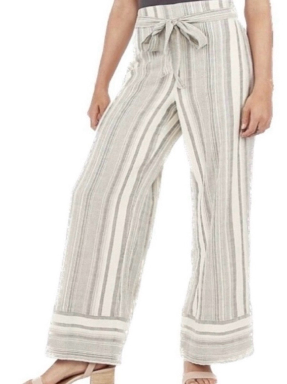 Express Striped Wide Leg Linen Blend Pants NWT Size Small Cream Gray